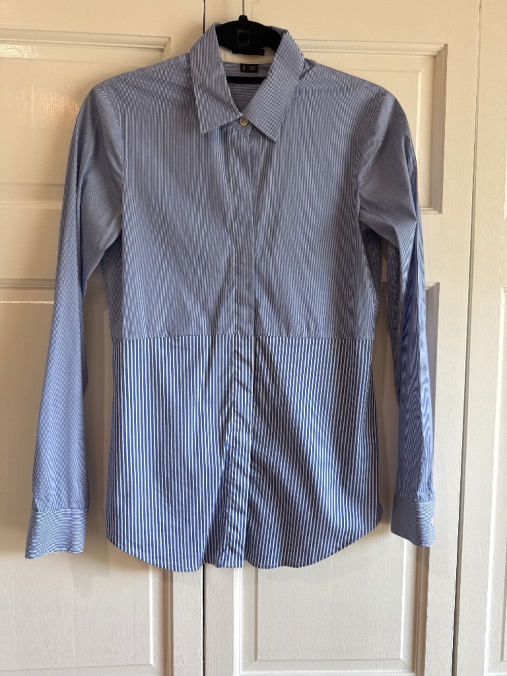 Blue & white long sleeve blouse